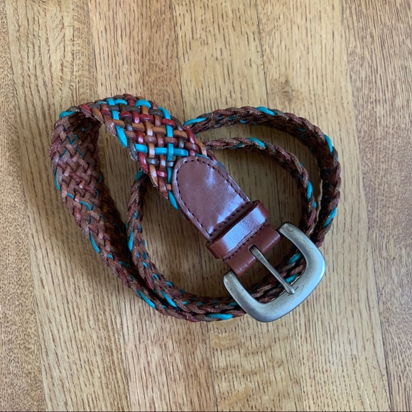 Fossil Accessories - fossil braided leather maroon turquoise beige brown belt 1.5” wide southern belt